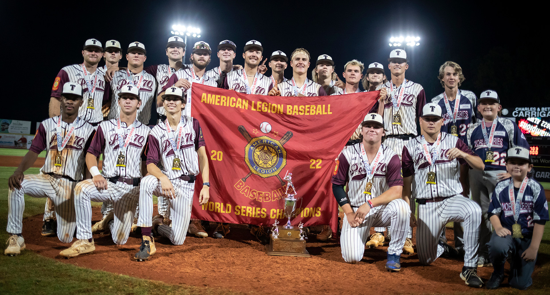 Troy (Ala.) Post 70 celebrates after winning the 2022 American Legion World Series. Photo by Chet Strange/The American Legion