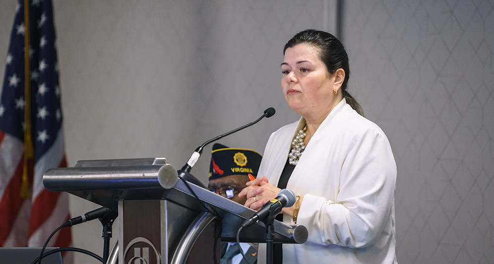 Cicely Burrows-McElwain addresses the Legion. Photo by Jennifer Blohm/The American Legion