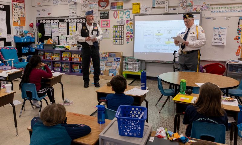 Legion members educate first-graders about U.S. flag