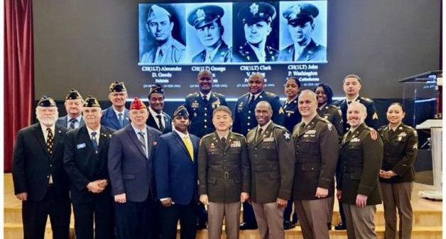 American Legion Paul E. Finn Memorial Post 37 and Lewis L. Millet Post 38 in South Korea conduct a Four Chaplains service.