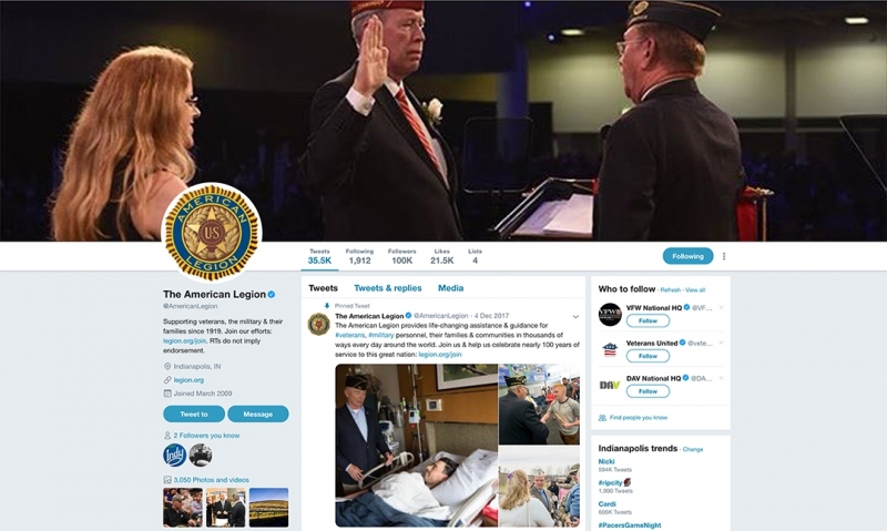 American Legion Twitter hits 100k followers