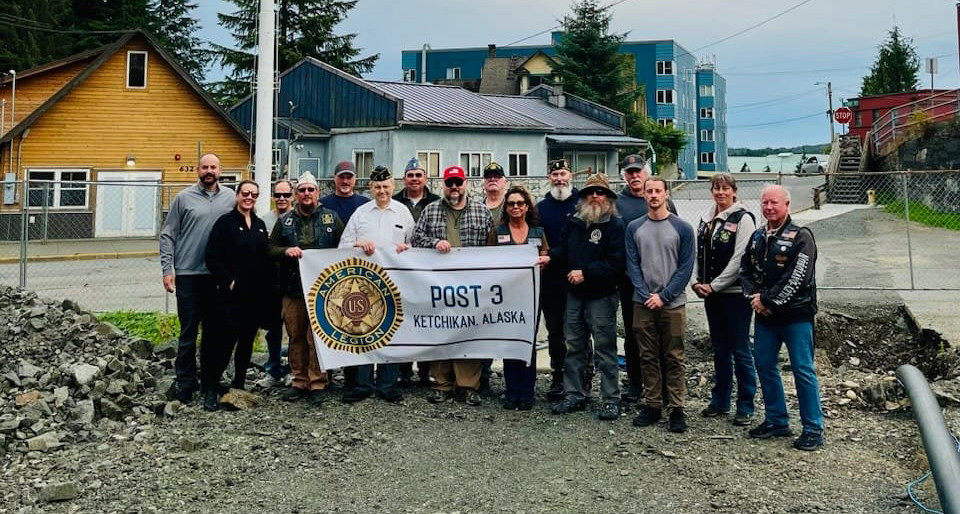 The anniversary gathering at the post flagpole. (via Post 3 Facebook page)