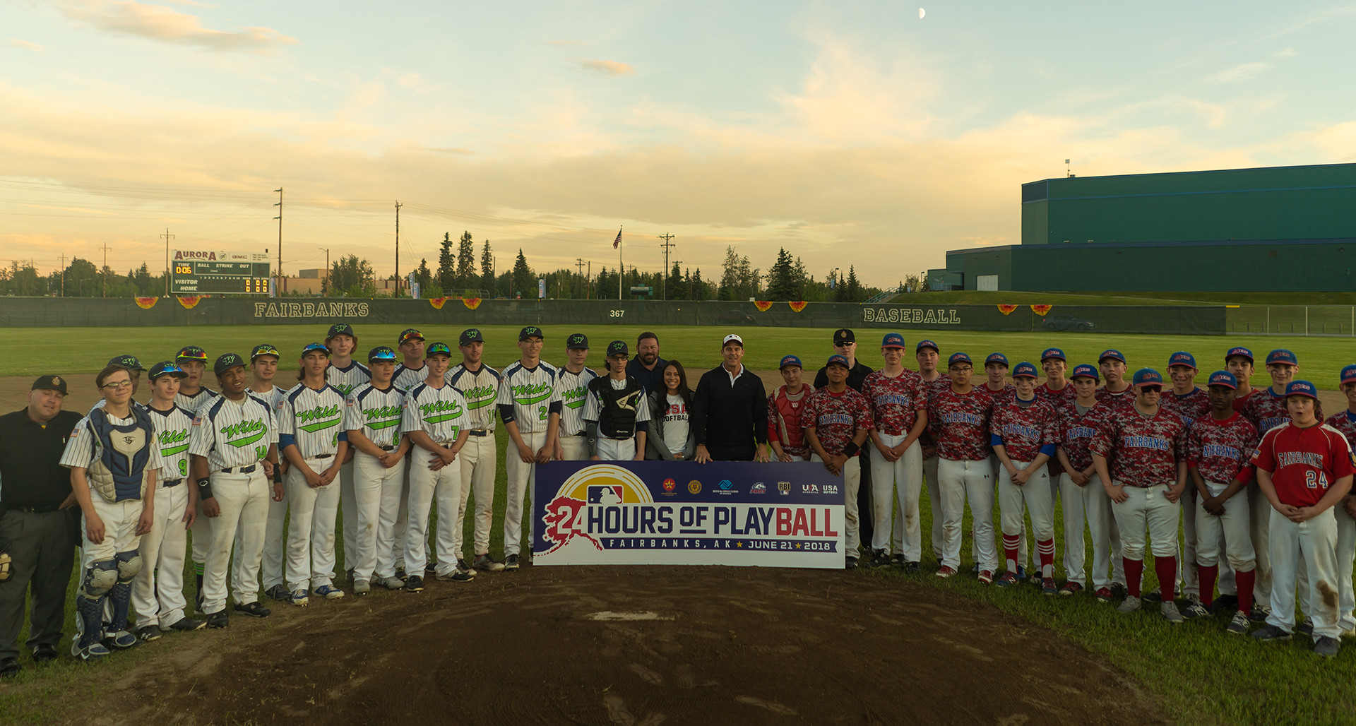 North Pole Post 30 and Fairbanks Post 11 before Major League Baseball's 24 Hours of Play Ball in Fairbanks, Alaska, on June 21, 2018. Photo by Lucas Carter/The American Legion.