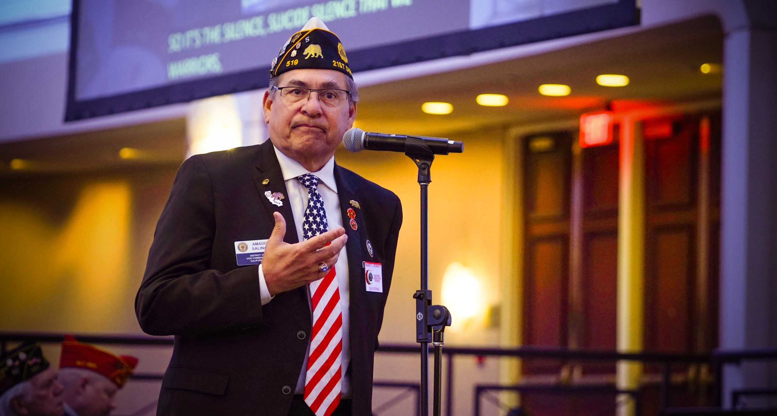 California District 21 Vice Commander Amado C. Salinas II shares his suicide survival story during the Commanders Rally. Photo by Jennifer Blohm/The American Legion