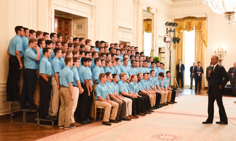 Boys Nation senators shake hands with President Obama