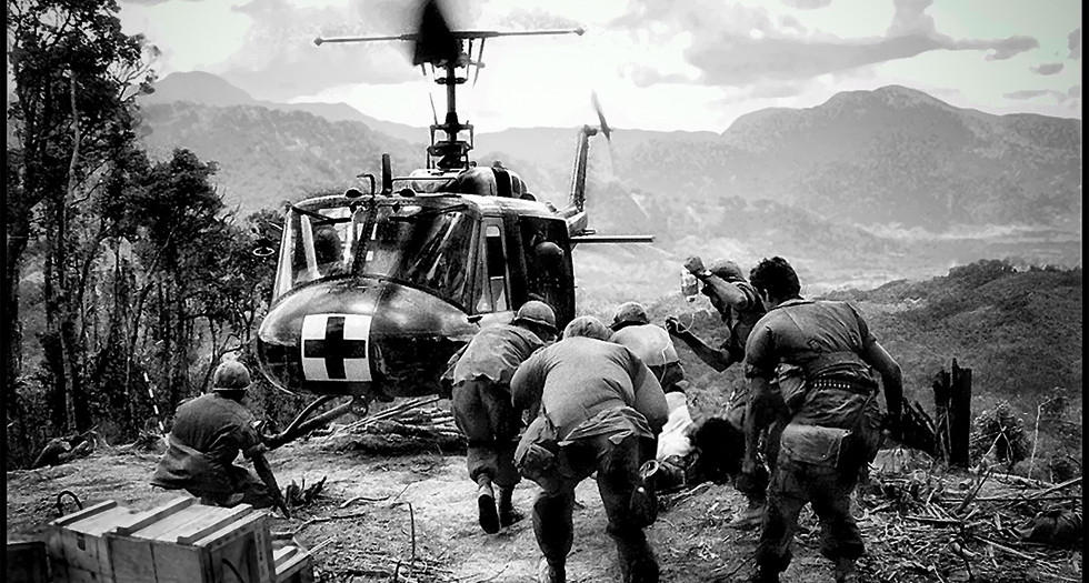 A UH-1 “Huey” evacuates members of a reconnaissance platoon via Dustoff during Operation Yellowstone, circa 1967–1968.  National Archives photo 