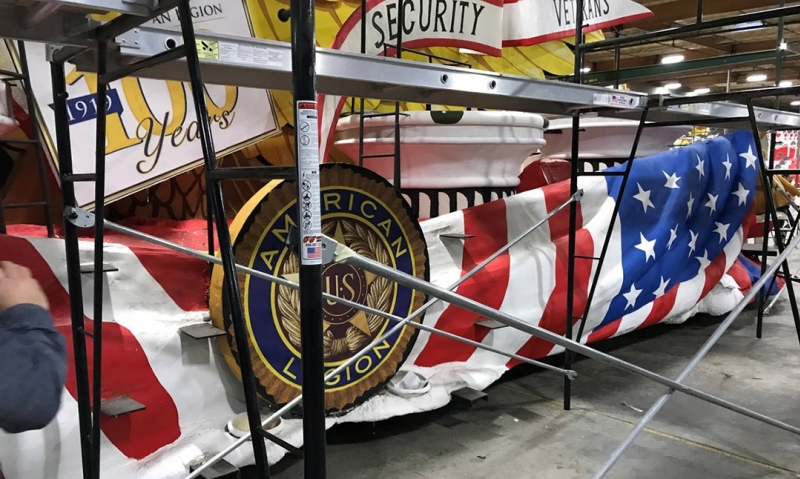 American Legion Rose Parade float progressing