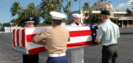 american flag on coffin