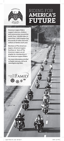 American Legion Riders Ad - 1/2 page tabloid print ad - black and white