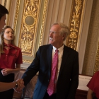 Jackson Peck, Kylee Roberts, River Lisius and Edward York meet with Angus King (ME) in the Senate Reception Room in the US Capitol Building as American Legion Boys Nation and American Legion Auxiliary Girls Nation take to Capitol Hill to meet with their senators and legislative staff on Thursday, July 27, 2017. Photo by Lucas Carter / The American Legion.