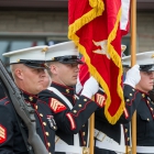 Members of the United States Marine Corp Color Guard present flags during a memorial dedication ceremony at The American Legion Edward W. Thompson Post 49 in South Haven, Mich. Photo by Robert Franklin/The American Legion