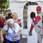 National Adjutant Daniel S. Wheeler has his photo made behind a pitcher cutout during the American Legion World Series Host City Welcome event Wednesday, August 9, 2017 in uptown Shelby, N.C.. Photo by Matt Roth/The American Legion. 