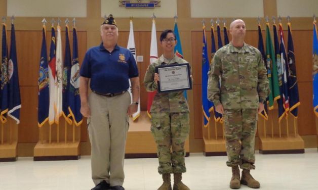 Post 38 honors Distinguished Honor Graduate at Basic Leader Course at NCO Academy, South Korea